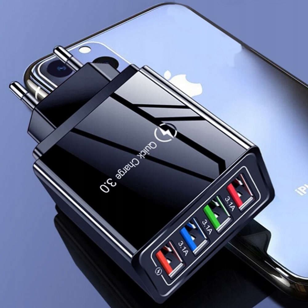 

Ładowarka sieciowa szybka 4x USB Qualcomm QC Quick Charge 3.0 Czarna
