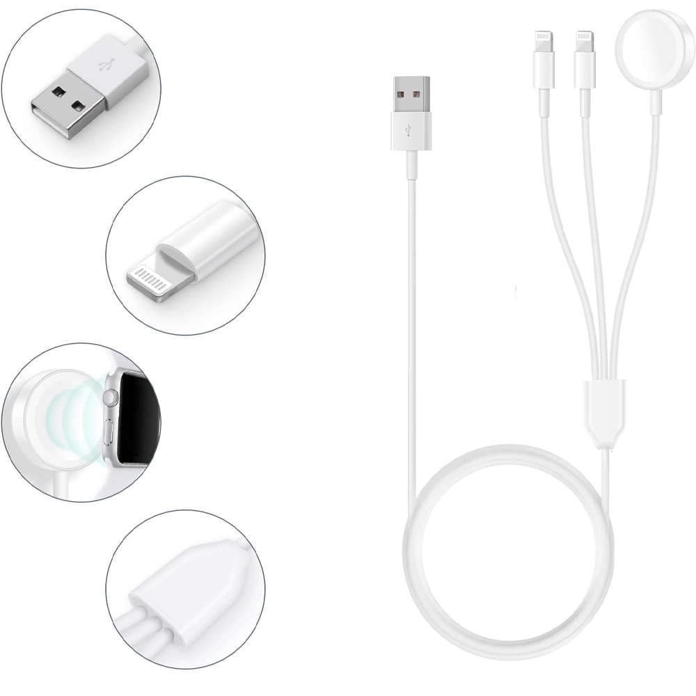 

Kabel 3W1 2x Lightning + Ładowarka indukcyjna do Apple Watch Magnetic Charging Cable biały