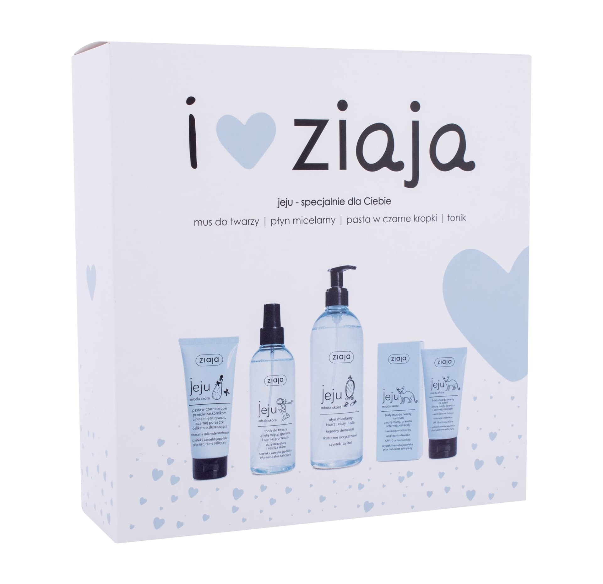 

Ziaja Jeju I Love Ziaja Płyn micelarny 390ml Woda micelarna Jeju 390ml + Peelingująca pasta przeciw wągrom Jeju 75ml + Tonik 200ml + Nawilżająca kremowa pianka Jeju SPF 10 50ml (W)