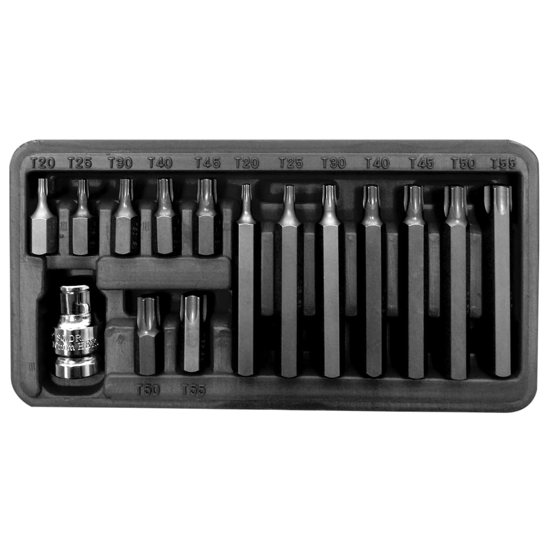 

10741 Zestaw końcówek, bitów 3/8 cala Torx T20-T55, L=30/75mm, 15 elementów