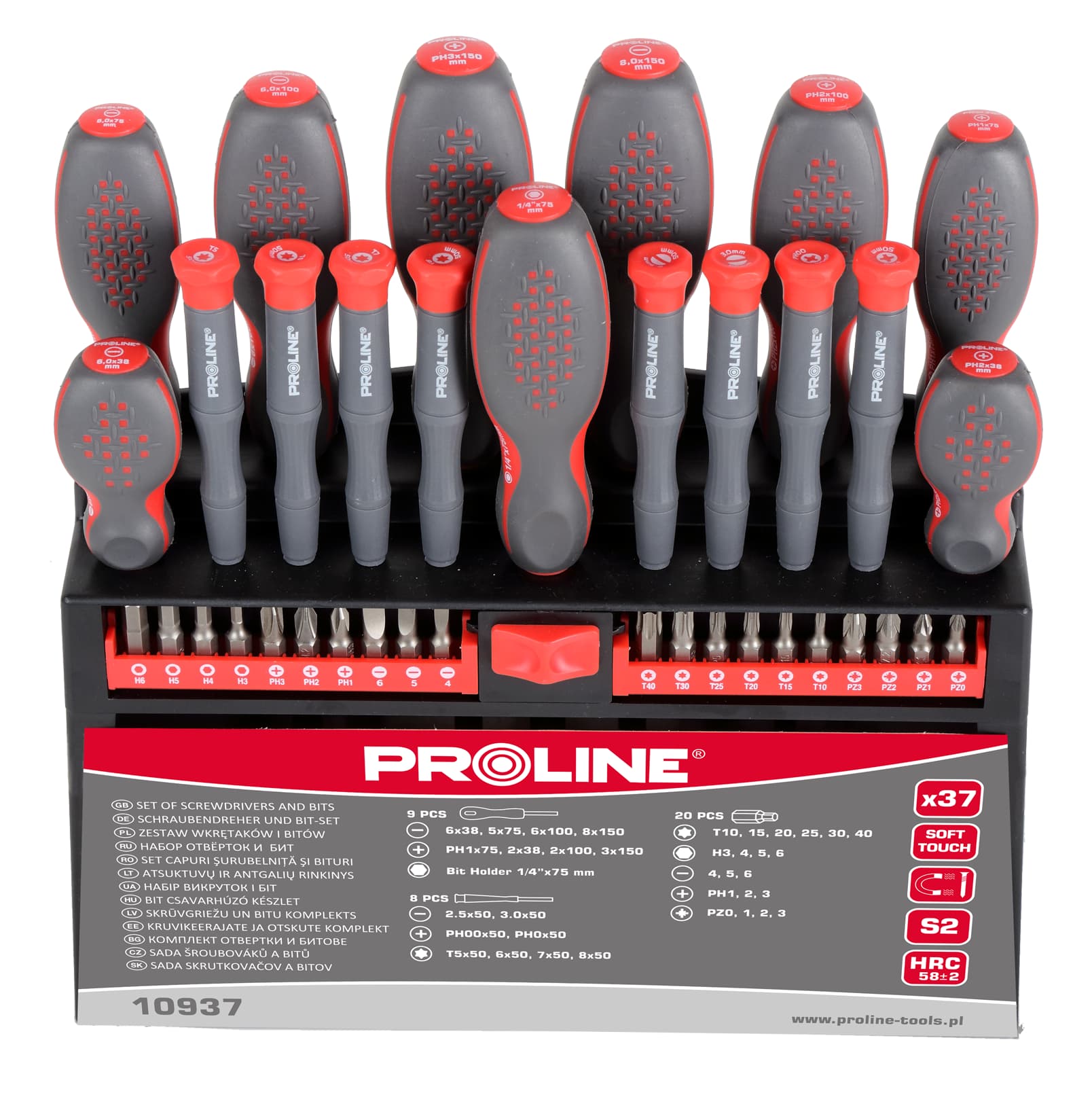 

Zestaw wkrętaków i końcówek, 37szt., s2, soft touch, proline