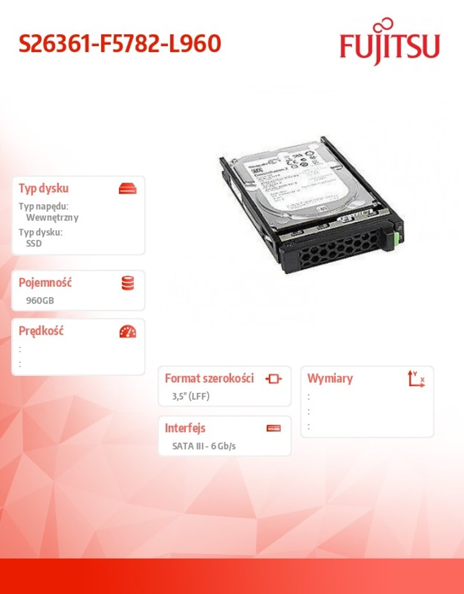 

Dysk SSD SATA 6G 960GB RI S26361-F5782-L960