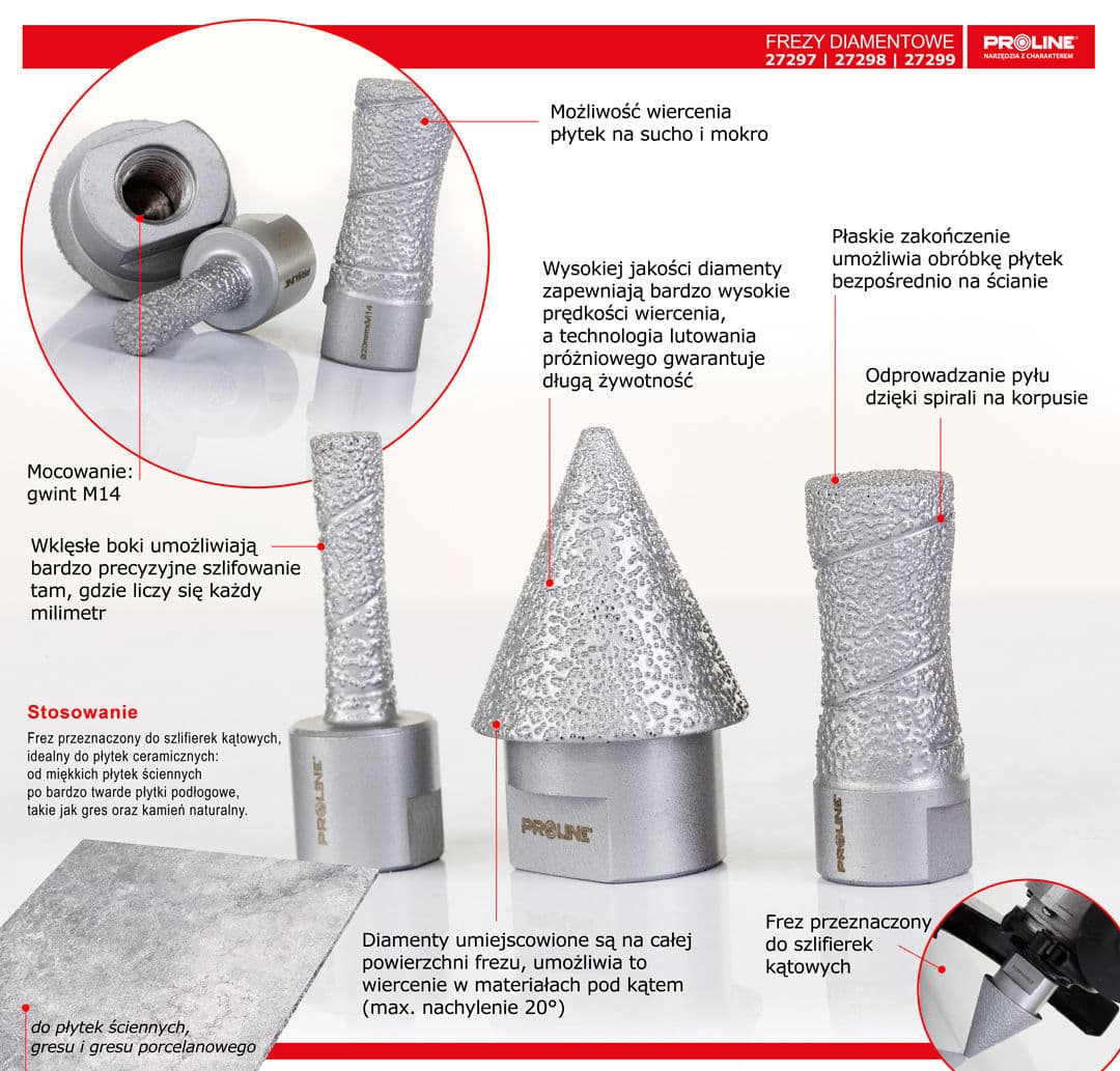 

Frez diamentowy 20mm, m14, proline