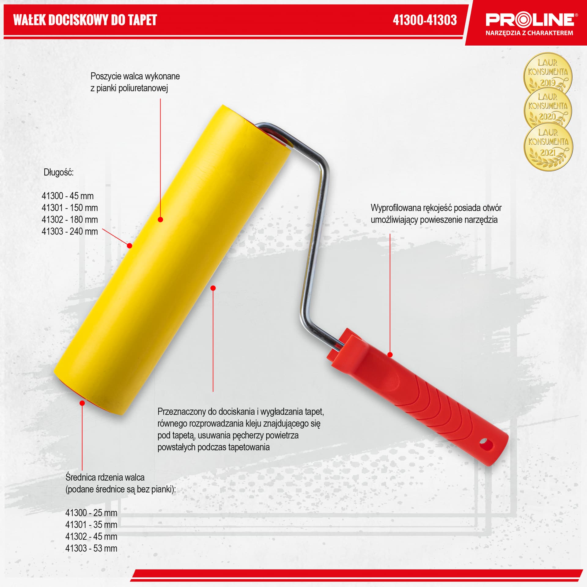 

Wałek pu z rączką do dociskania tapet, 150 mm,fi6 mm,proline