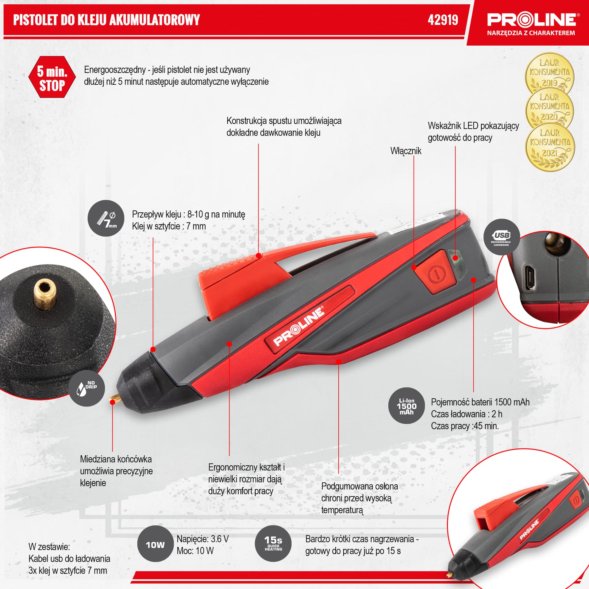 

Pist. aku. do kleju "handy", 10w, 3.7v, 1500mah, ce, proline
