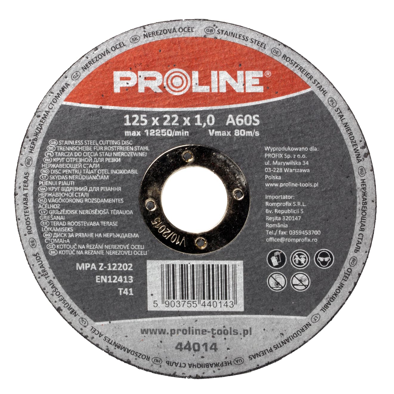 

44012 Tarcza do cięcia stali kwasoodpornej T41, 125x1.2 mm, Proline