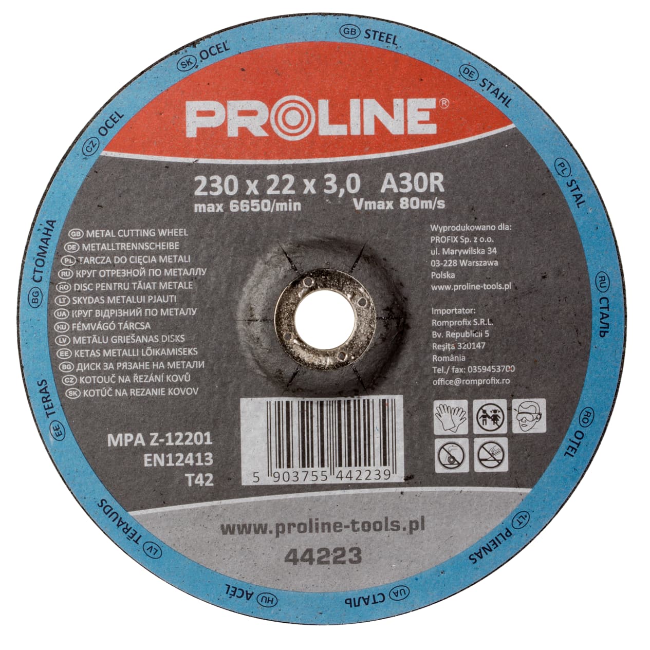 

Tarcza do cięcia metalu wyp. t42, 230x3.0x22a30r proline