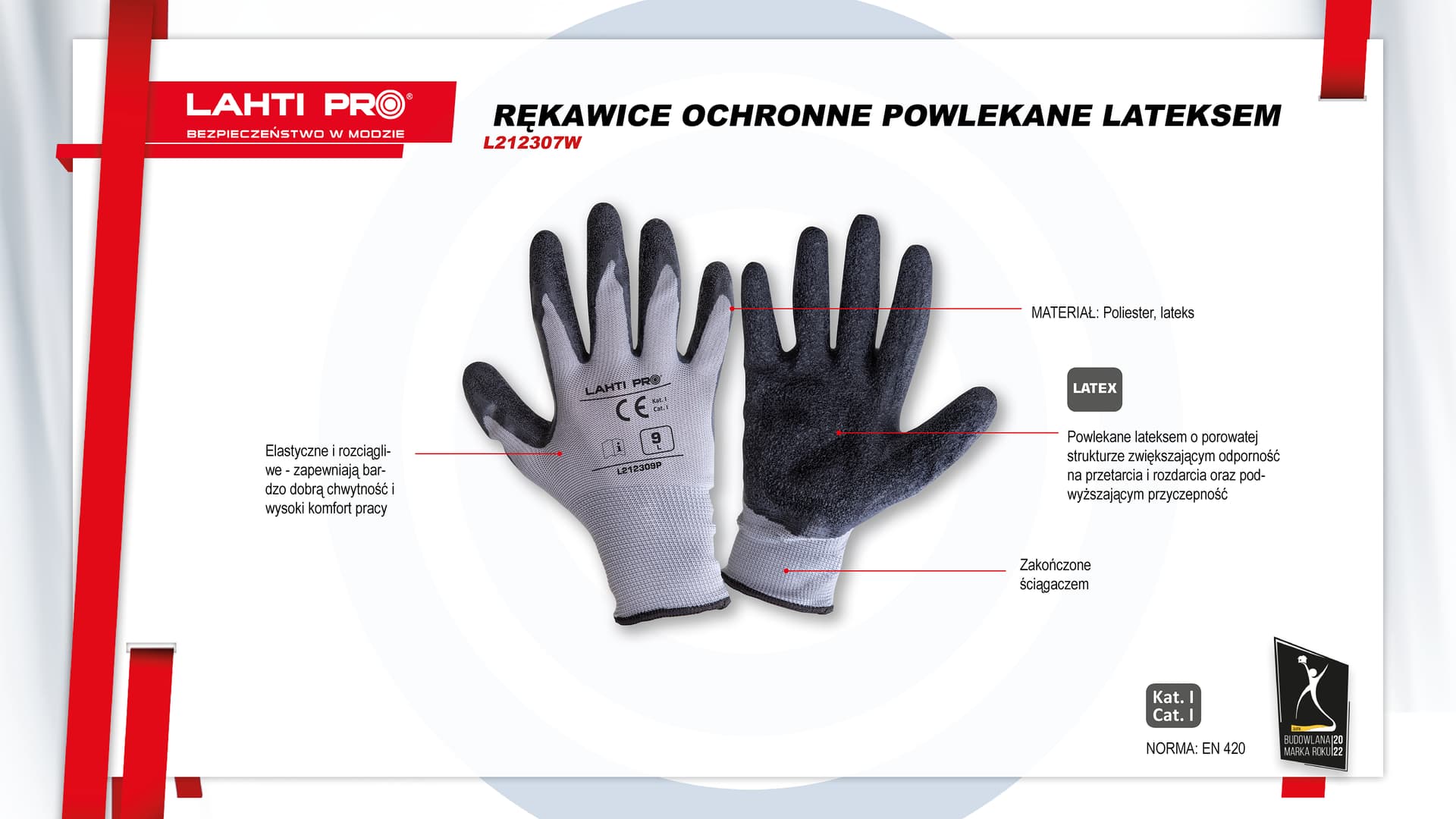 

Rękawice lateks szaro-czarne l212307p, 12 par, "7",ce, lahti