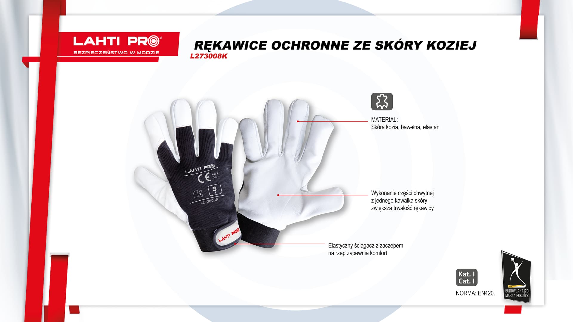 

Rękawice ze skóry koz. czarne l273011p, karta, "11",ce,lahti