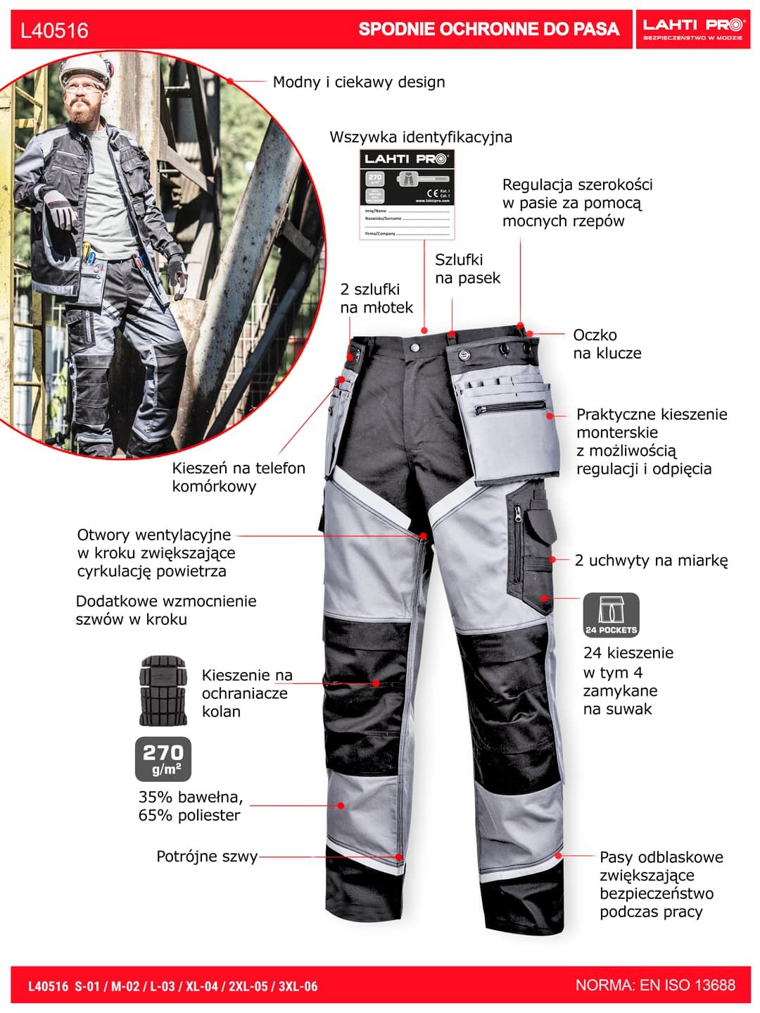 

Spodnie czarno-szare z pasami odblask., "3xl", ce, lahti