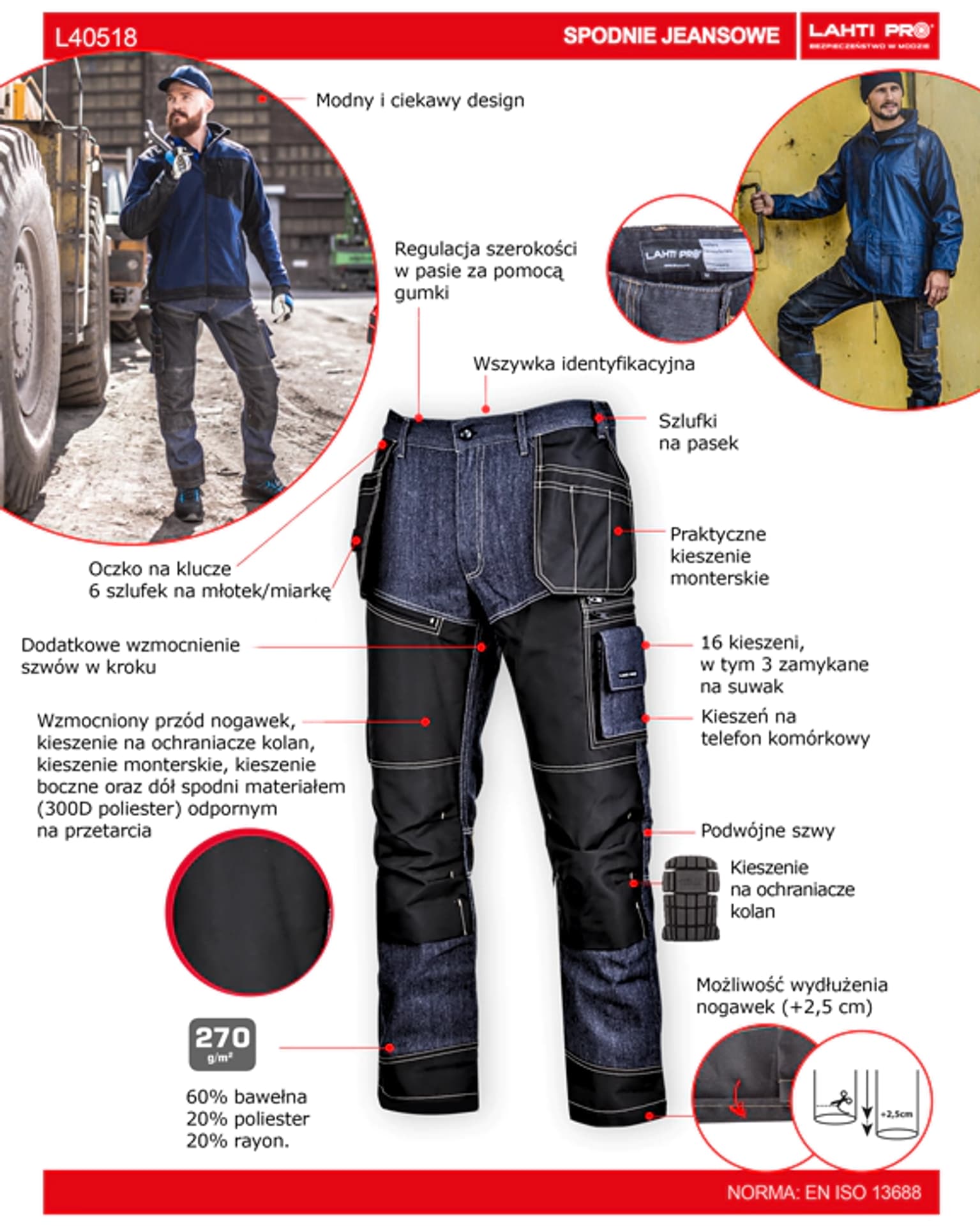 

Spodnie jeansowe niebieskie ze wzmocnieniami, "3xl",ce,lahti