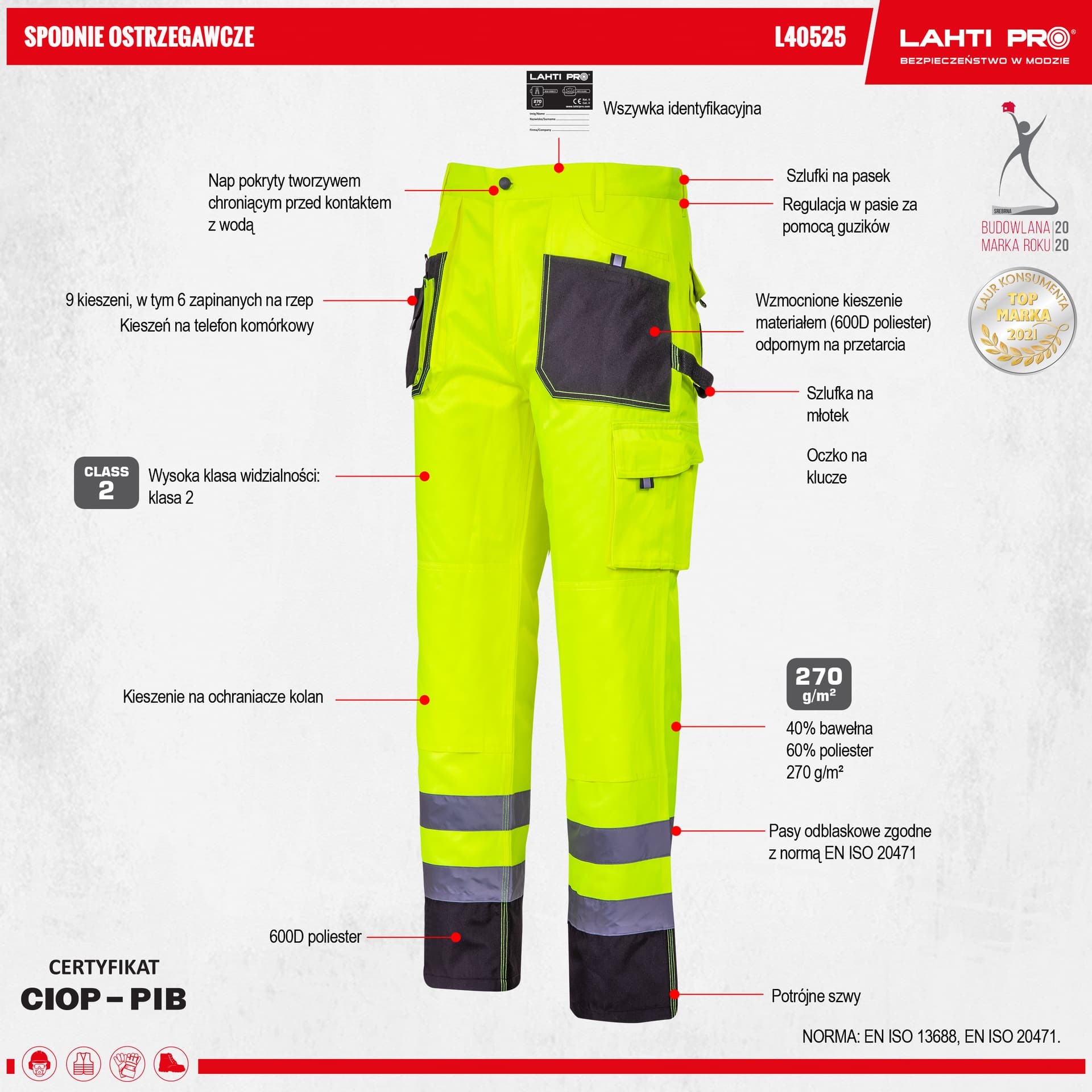 

Spodnie ostrzegawcze czarno-żółte, "xl", ce, lahti