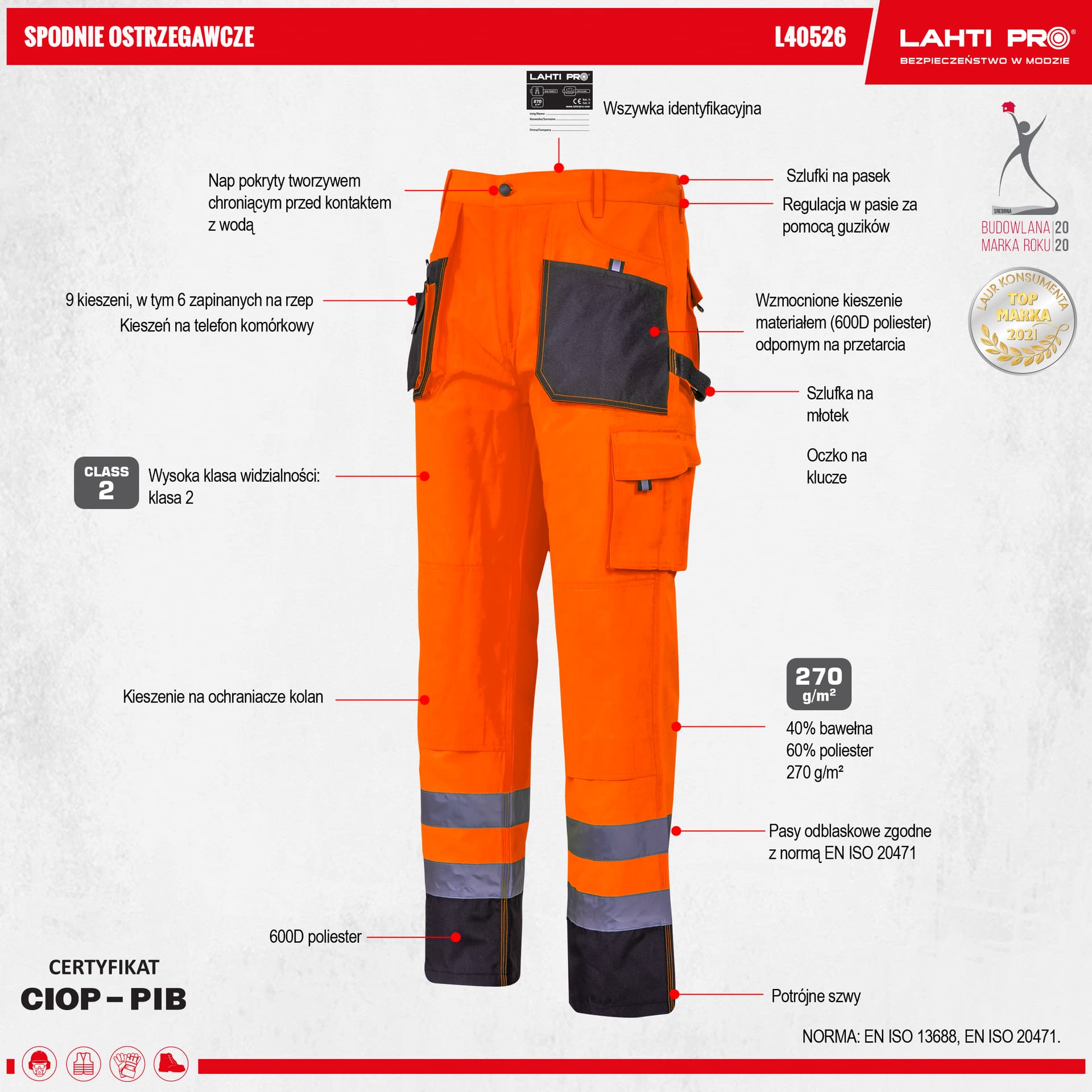 

Spodnie ostrzegawcze czarno-pomarańczowe, "3xl", ce, lahti