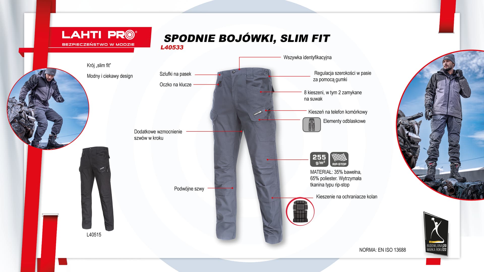

Spodnie bojówki szare, "m", ce, lahti