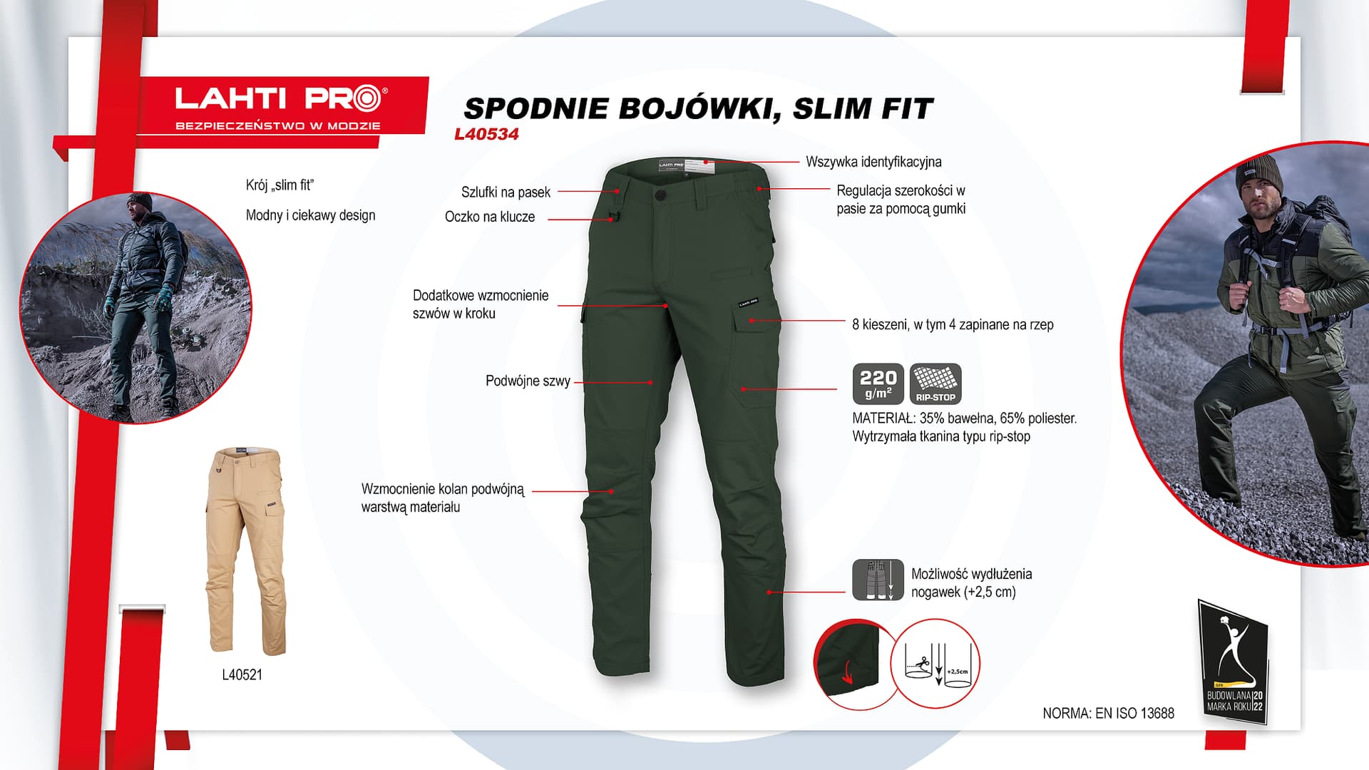 

SPODNIE BOJÓWKI ZIELONE, "L", CE, LAHTI