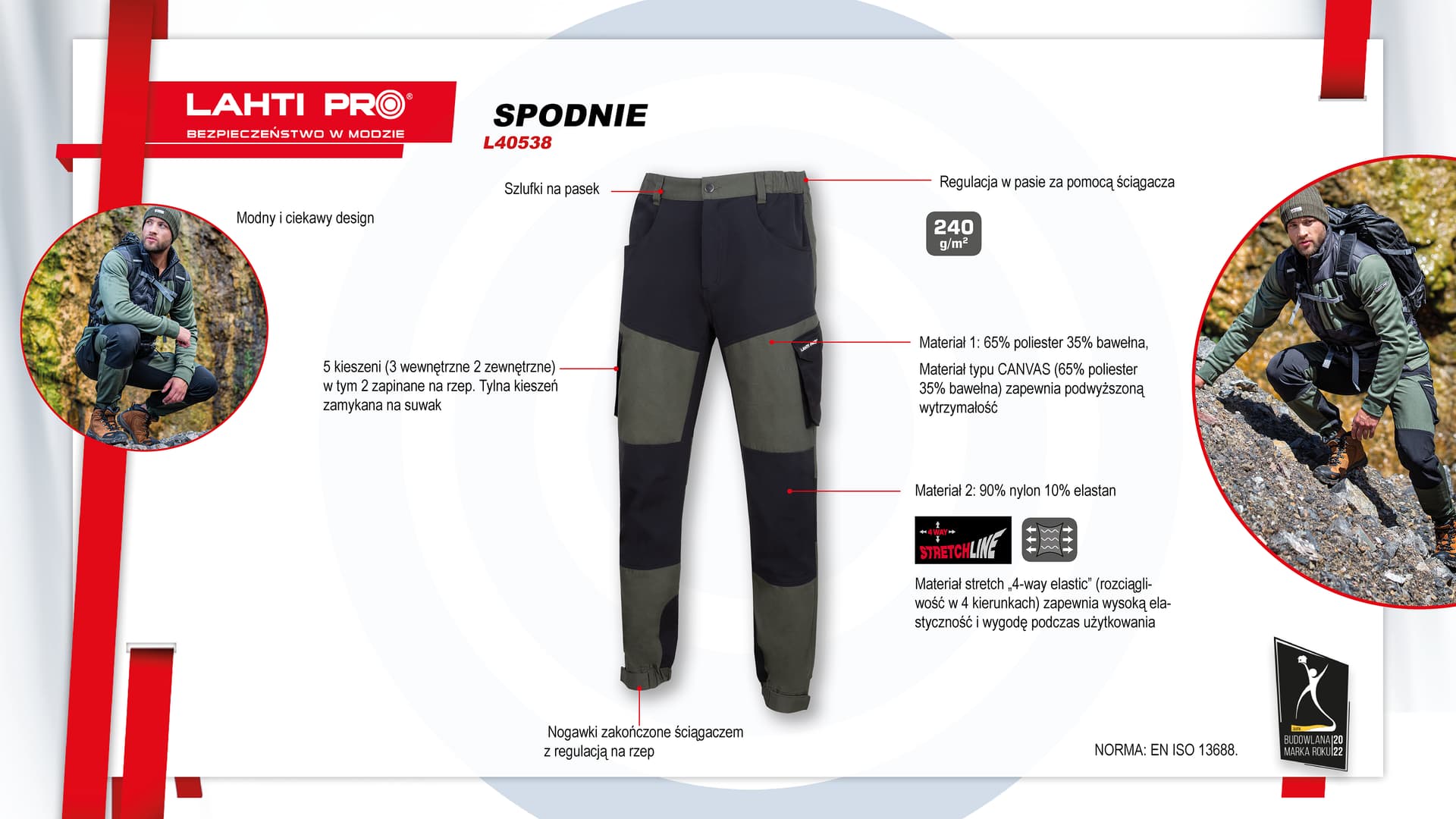 

Spodnie z elementami stretch zielono-czarne, "3xl", ce,lahti