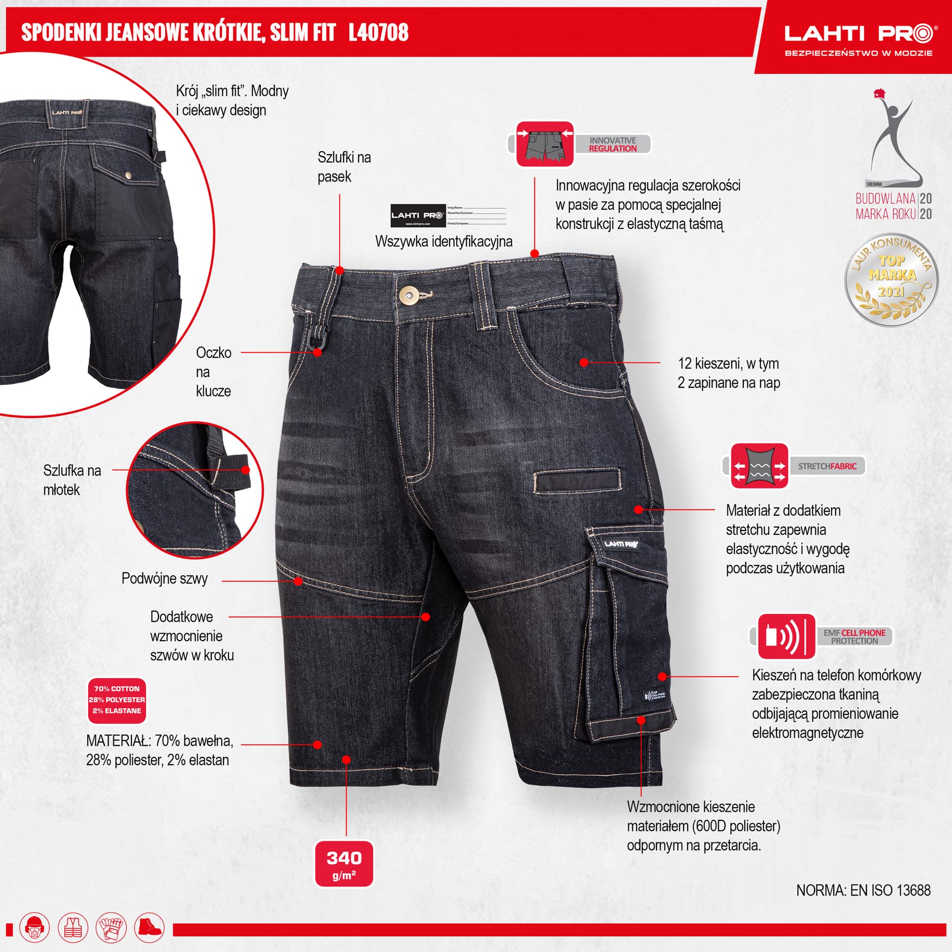 

Spodenki krótkie jeans. czar.stretch ze wzmoc.,"xl",ce,lahti