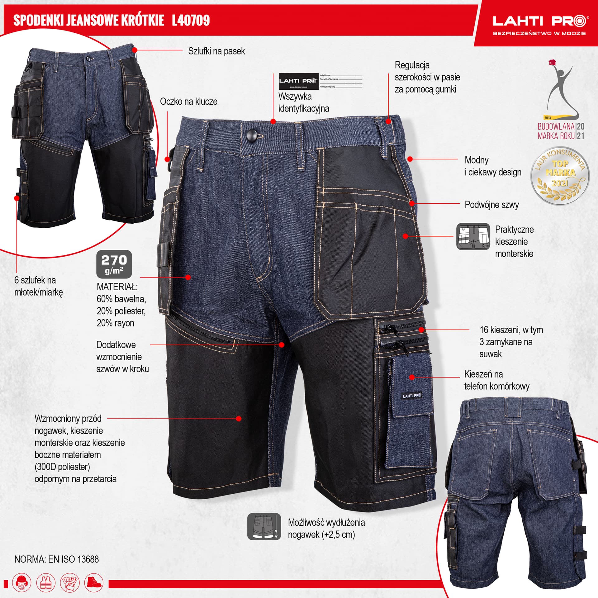 

Spodenki krótkie jeans. nieb. ze wzmoc., "2xl", ce, lahti