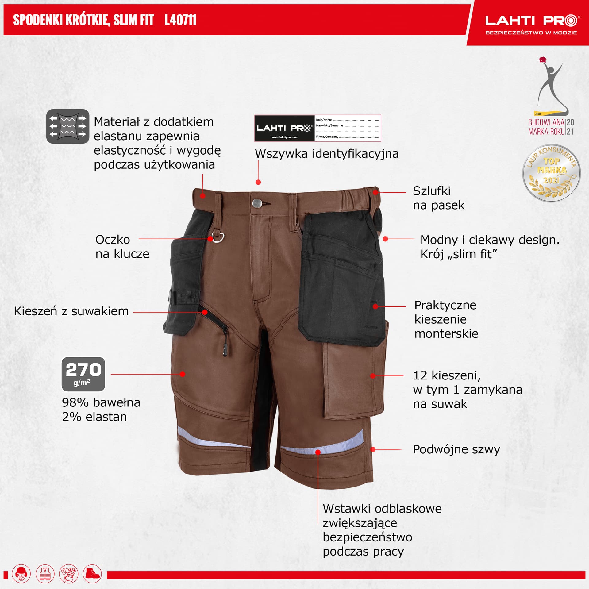 

Spodenki krótkie brązowo-czarne, "2xl", ce, lahti