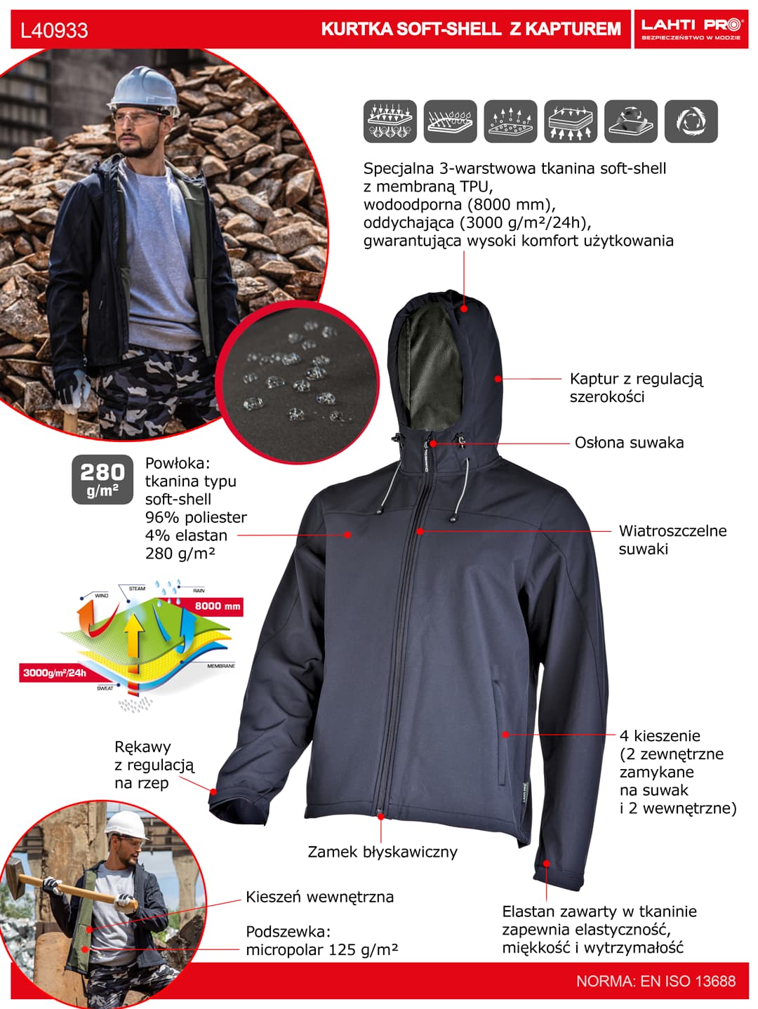 

Kurtka softshell z kapt. czarna, "2xl", ce, lahti