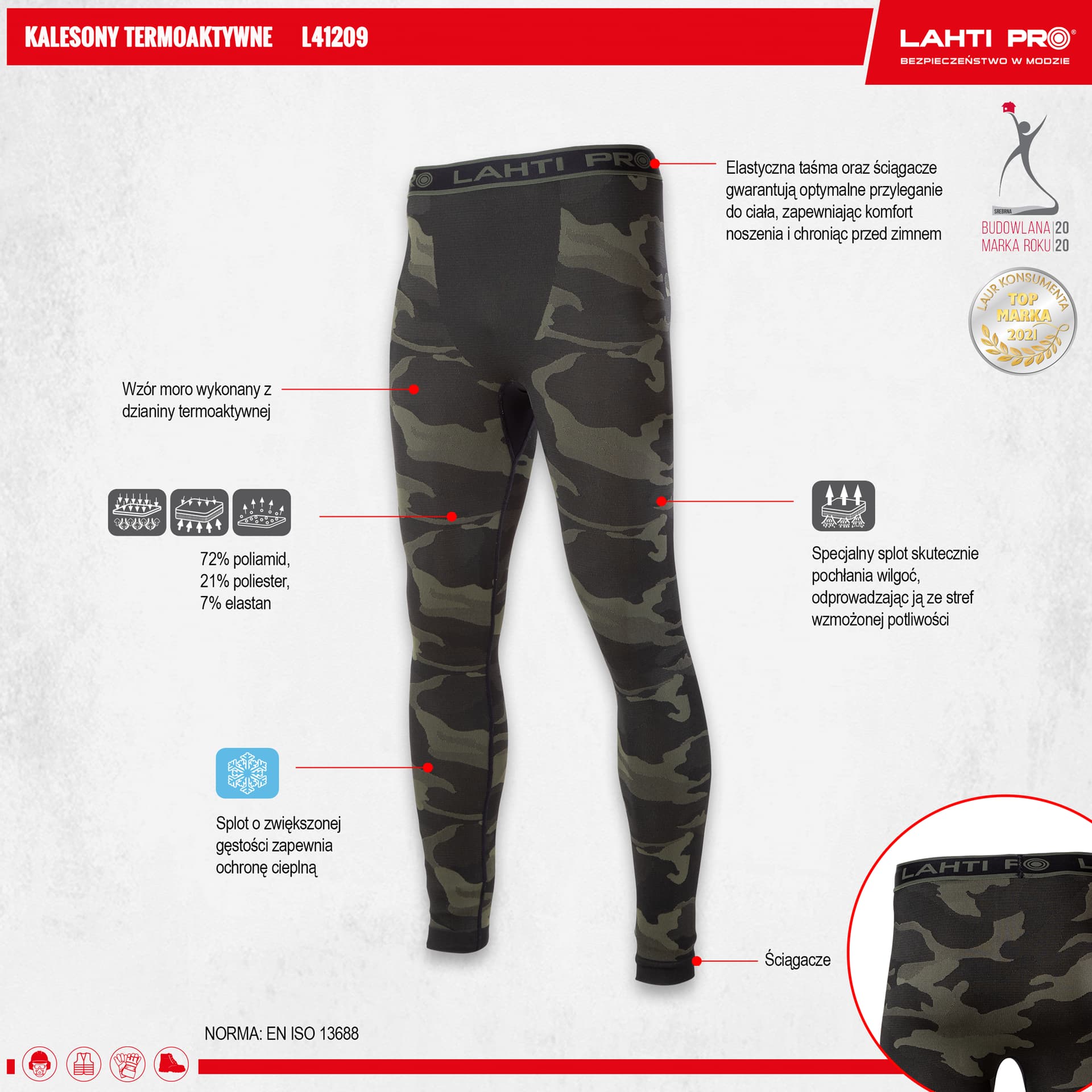 

Kalesony termoaktywne moro ziel.-czar., "l/xl", ce, lahti