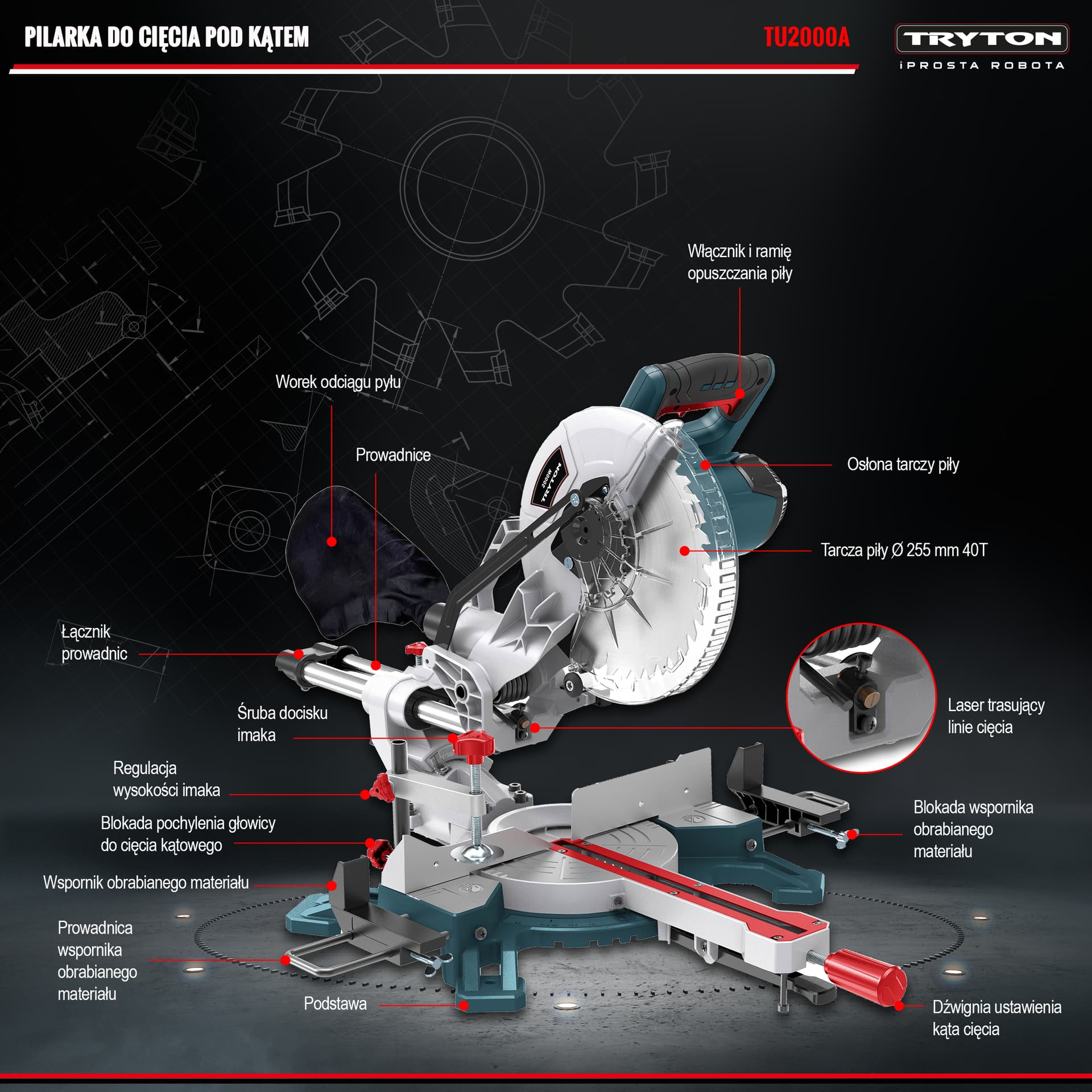 

Pilarka ukosowa 2000w, 255mm, 5000/min, laser