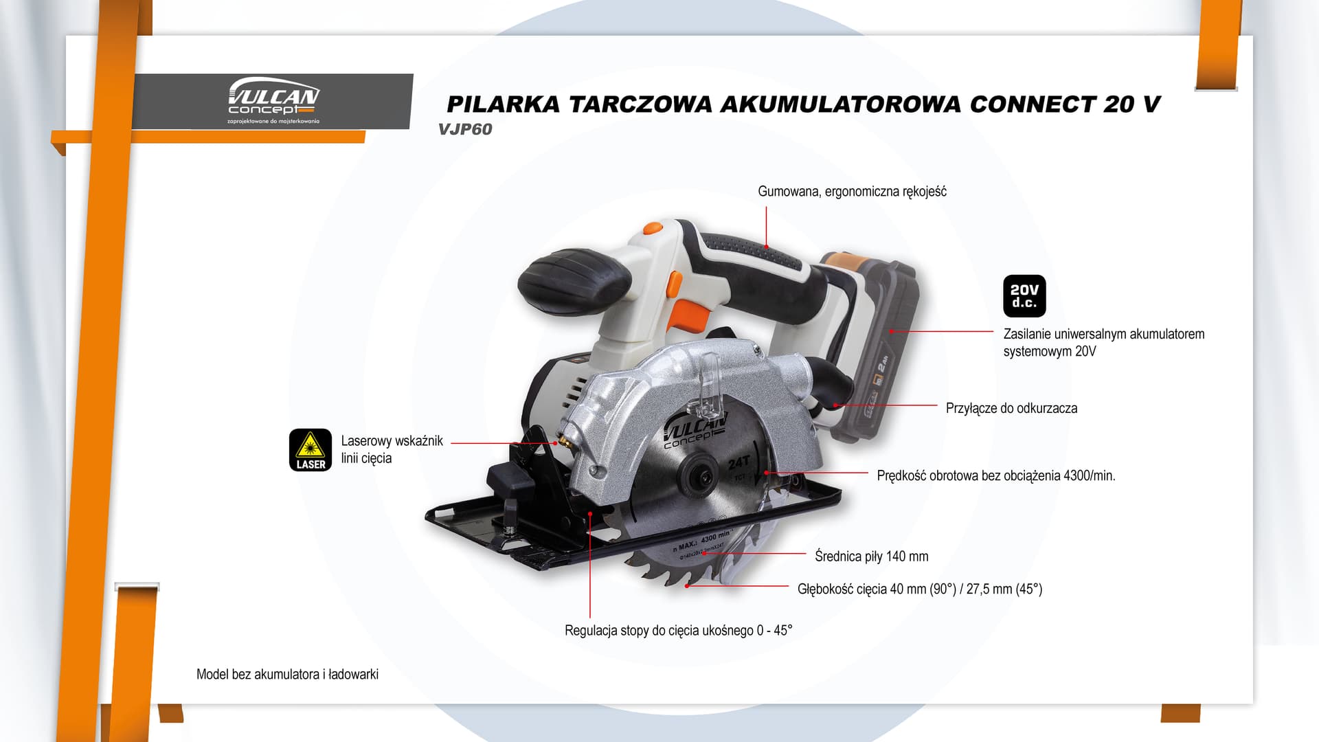 

Pilarka tarczowa, 140mm, bez aku/ład. connect 20v