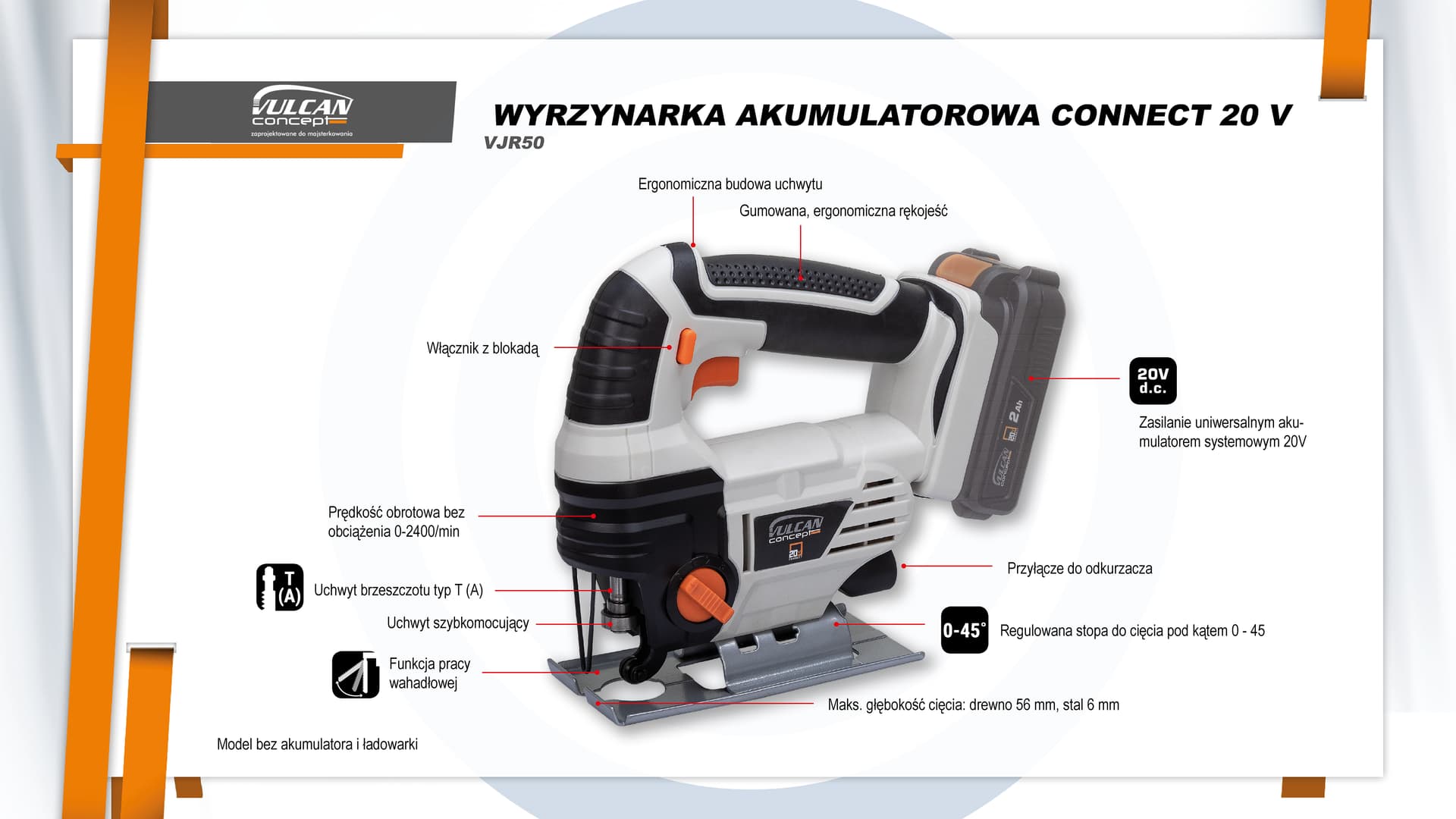 

Wyrzynarka akumulatorowa, bez aku/ład. connect 20v