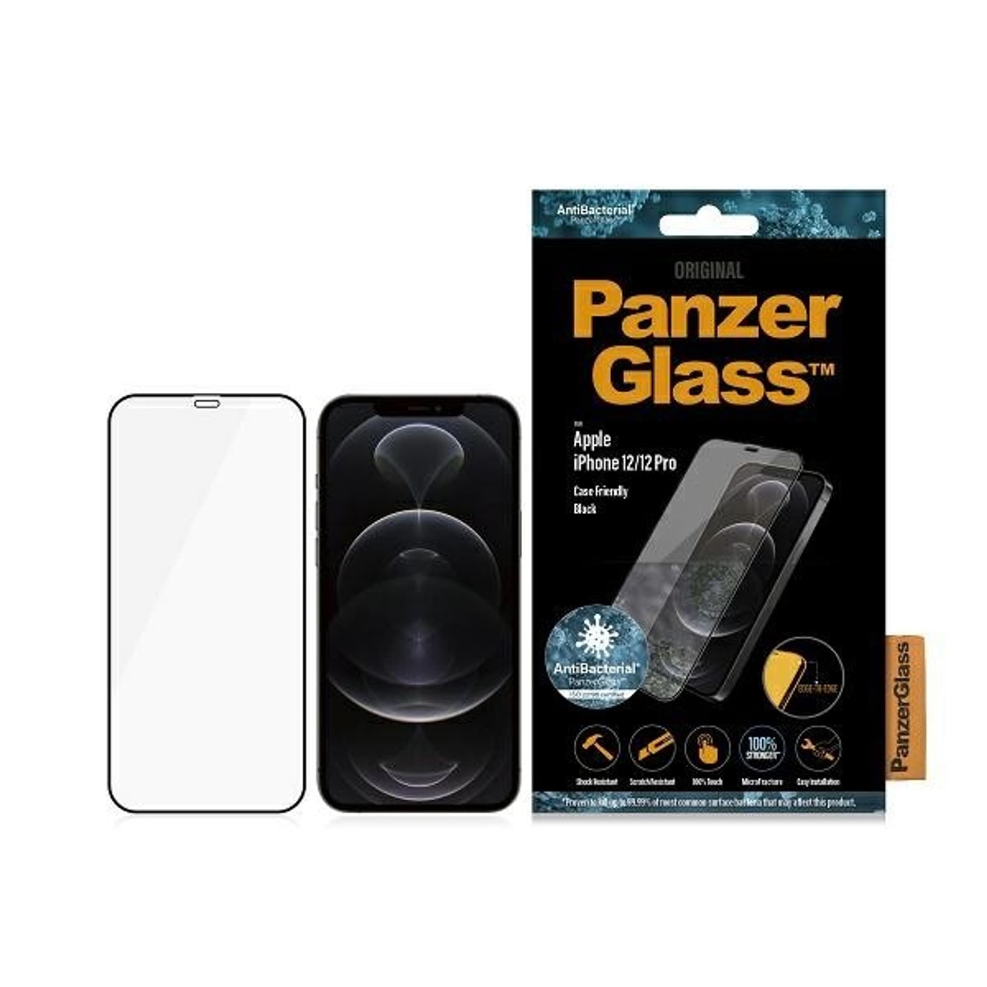 

PanzerGlass E2E Super+ iPhone 12/12 Pro Case Friendly AntiBacterial MicroFracture czarny/black