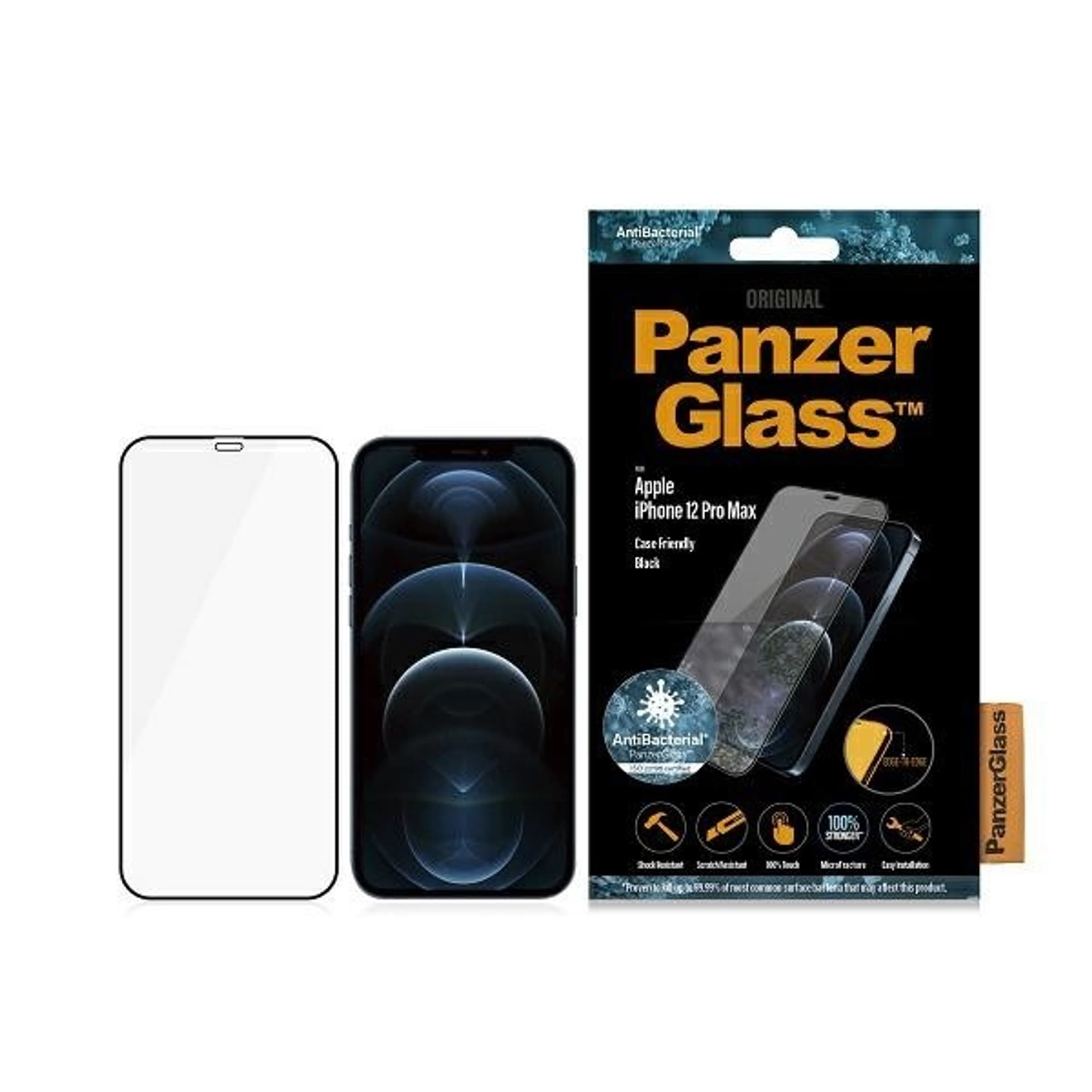 

PanzerGlass E2E Super+ iPhone 12 Pro Max Case Friendly AntiBacterial Microfracture czarny/black