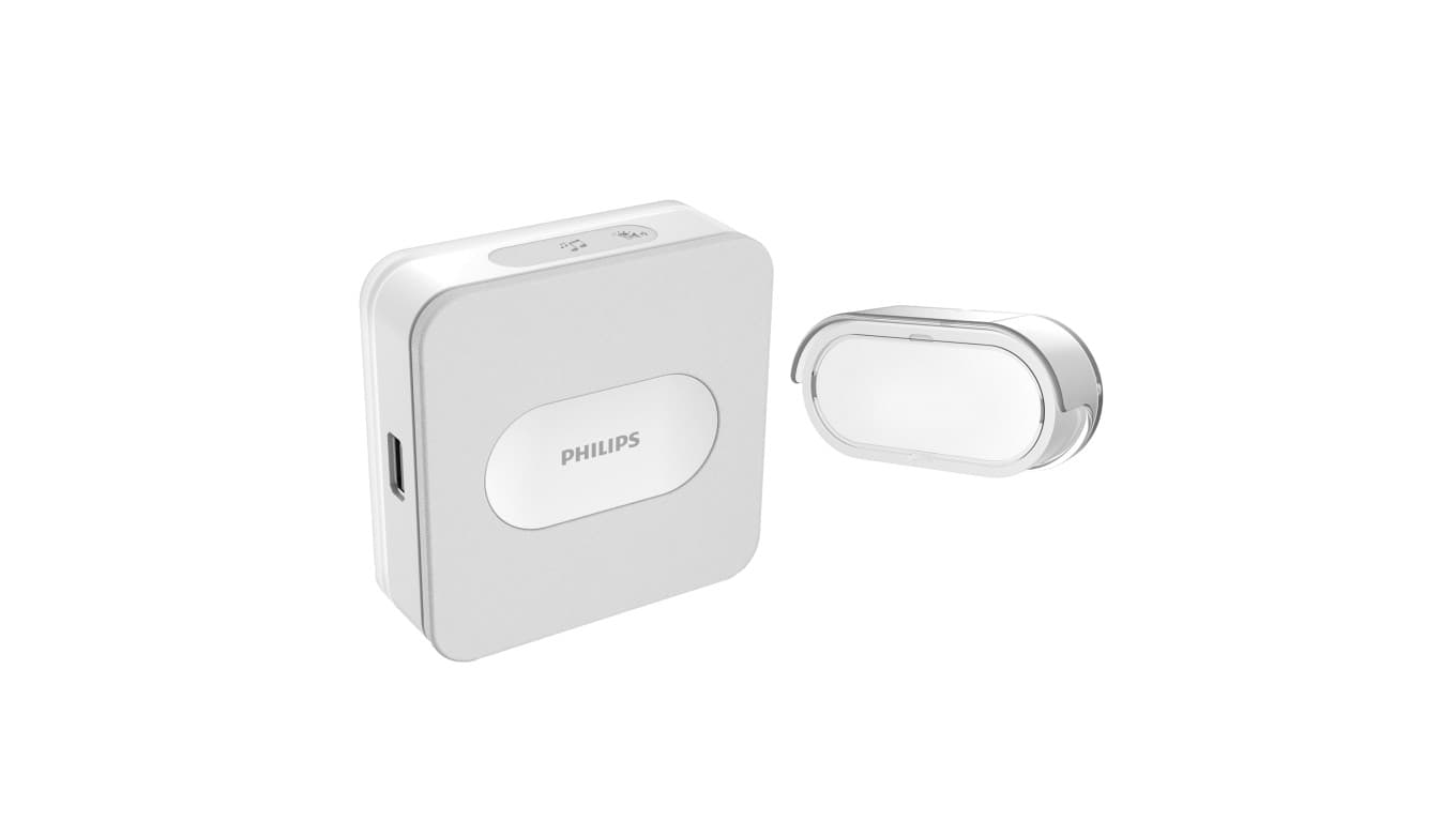 

Philips WelcomeBell Plugin dzwonek bezprzewodowy, 4 melodie, ładowarka USB, zakres działania max. 300m