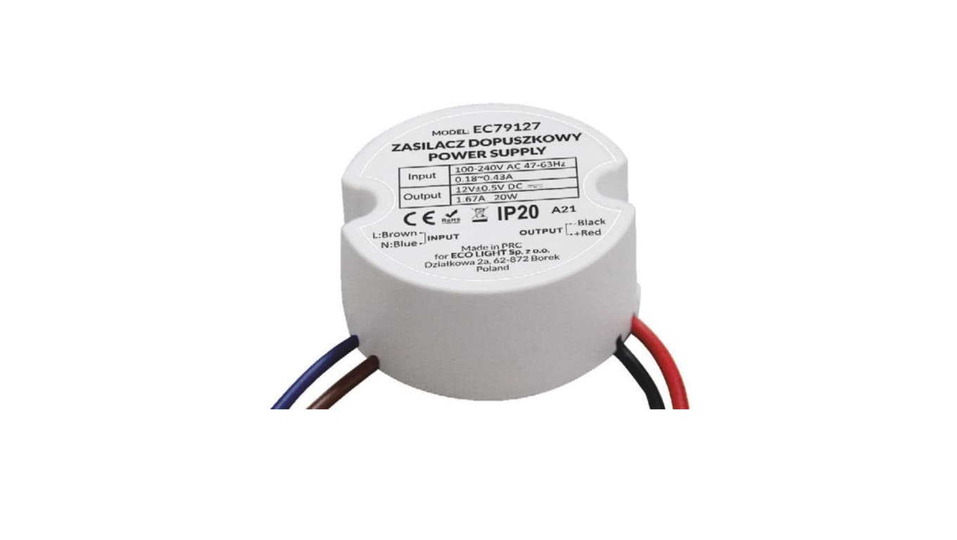 

Zasilacz LED dopuszkowy 12V 10W 0,83A IP20 EC79126