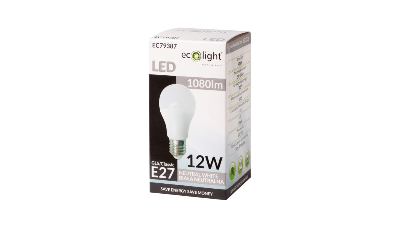 

Żarówka LED E27 12W 1080lm 4000K Barwa Neutralna A60 EC79387