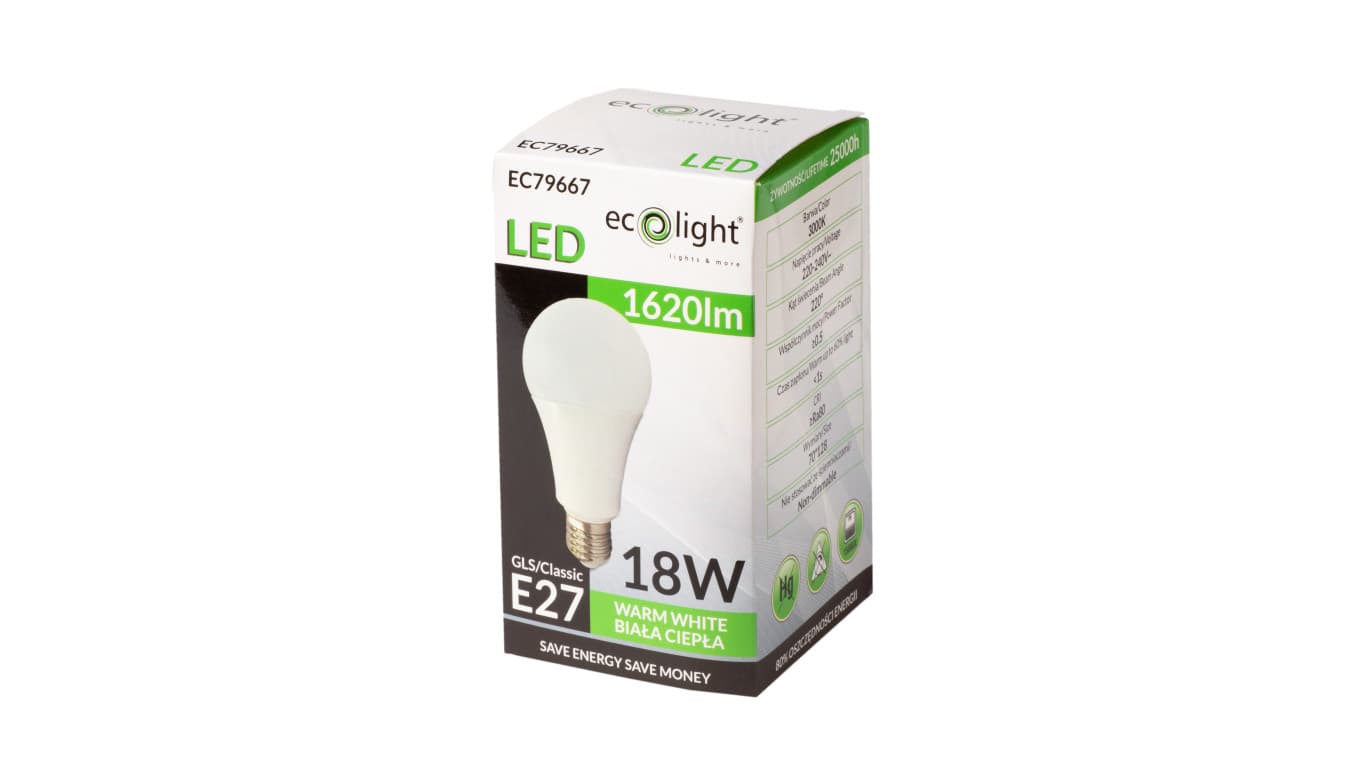 

Żarówka LED E27 18W 1620lm 3000K Barwa Ciepła A70 EC79667