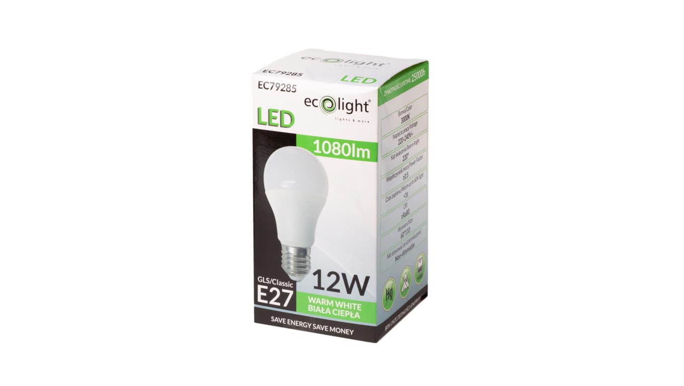 

Żarówka LED E27 12W 1080lm 3000K Barwa Ciepła A60 EC79285