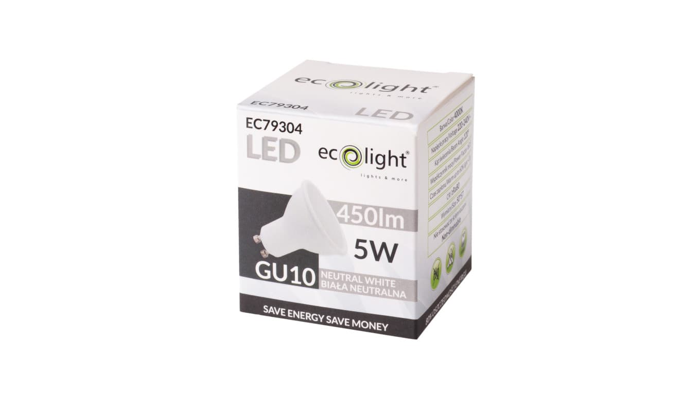 

Żarówka LED GU10 5W 450lm 4000K Barwa Neutralna 120 stopni EC79304
