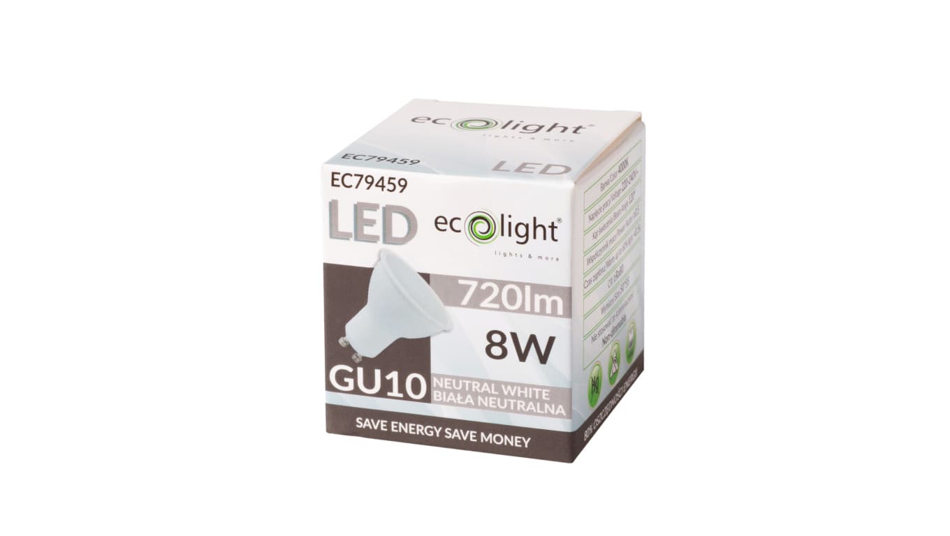 

Żarówka LED GU10 8W 720lm 4000K Barwa Neutralna 120 stopni EC79459