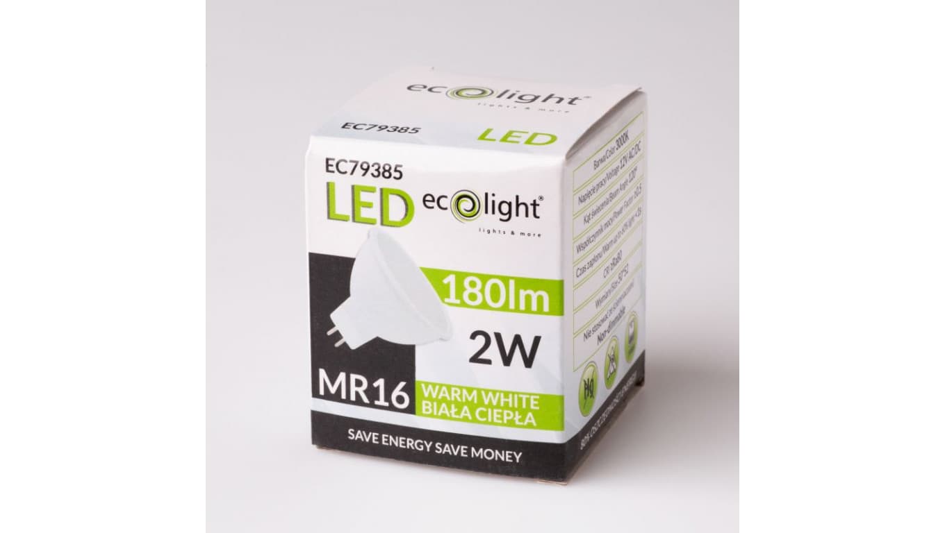 

Żarówka LED MR16 2W 12V AC/DC 180lm 3000K Barwa Ciepła 120 stopni EC79385