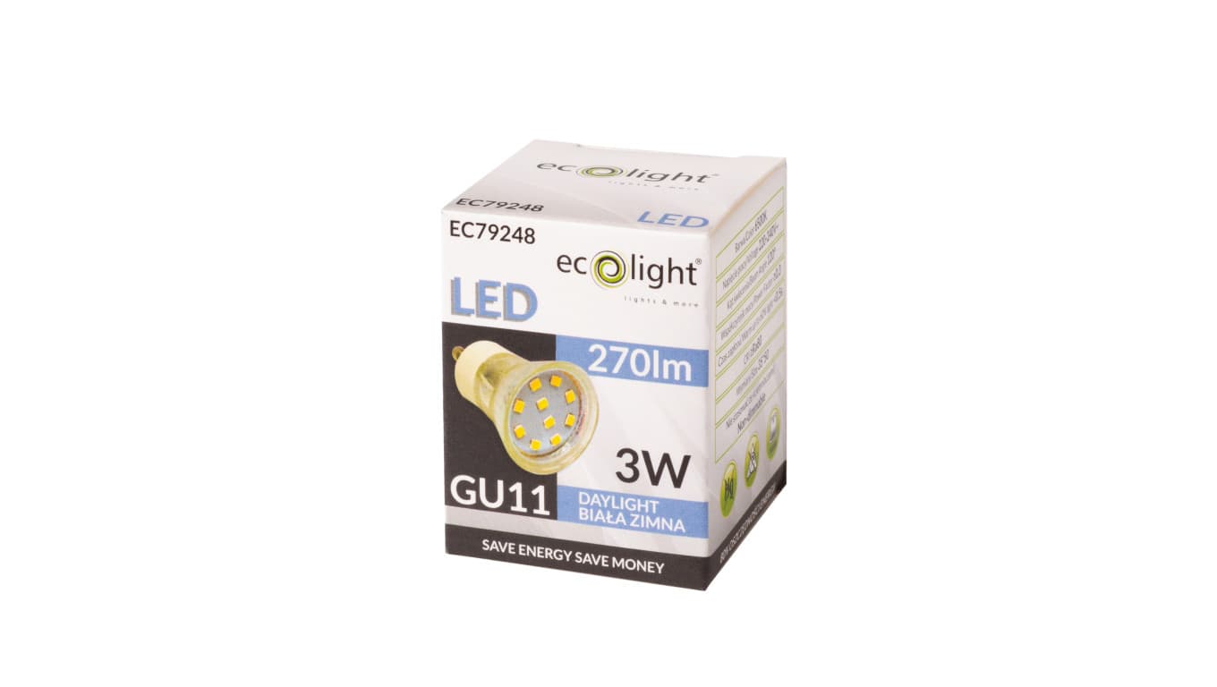 

Żarówka LED GU11 3W 270lm 6500K Barwa Zimna 120 stopni EC79248