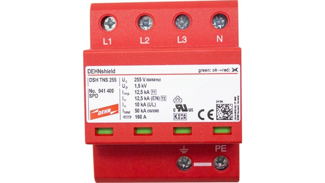 

Ogranicznik przepięć B+C Typ 1+2 4P 12,5kA/50kA 1,5kV DEHNshield TNS 255 941400