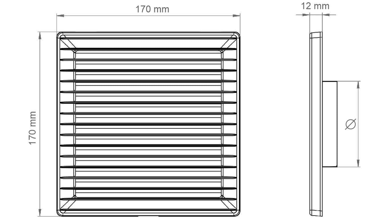 

Kratka z siatką 170x170 średnica 100 biały 02-246