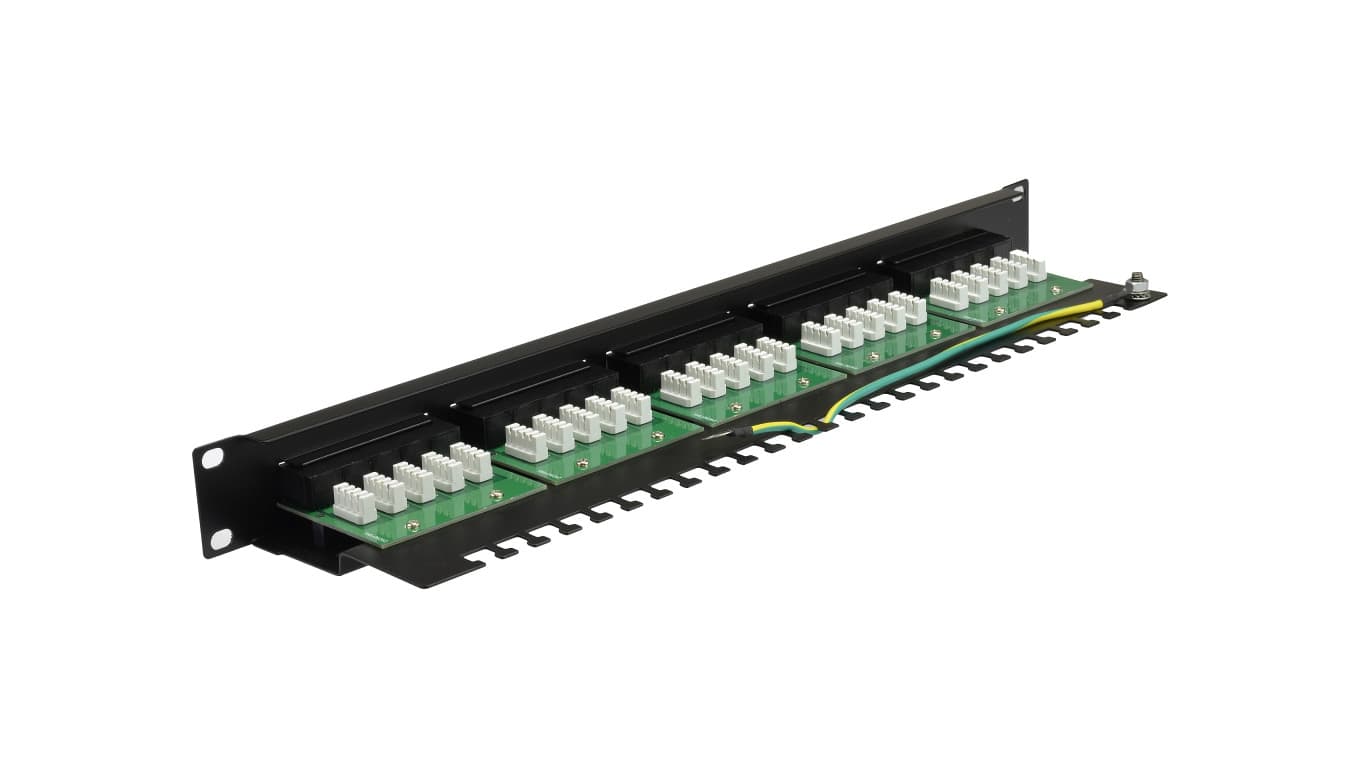 

Patch panel telefoniczny RACK 19 cali 1U kat.3 25xRJ45 czarny NEKU