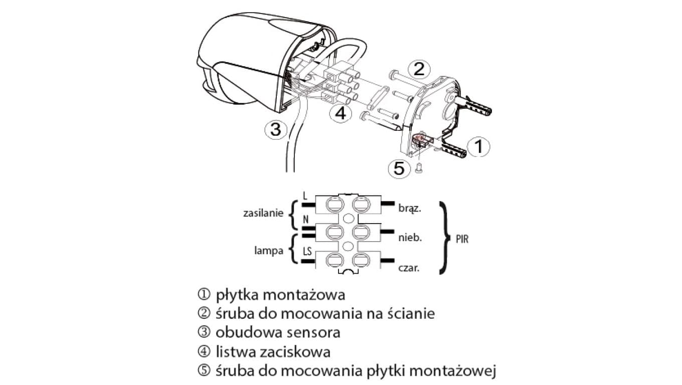 

czujnik ruchu detektor ruchu pir IP44 180 stopni