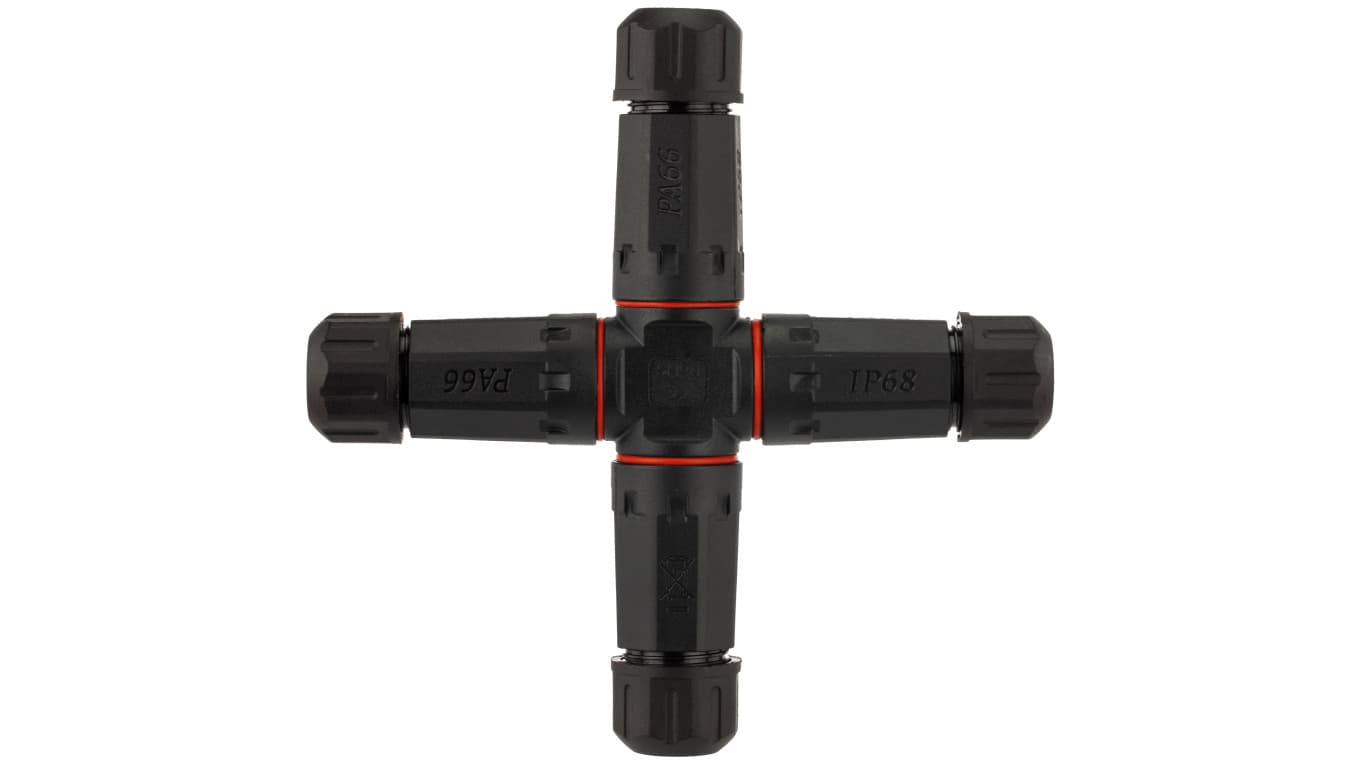 

Mufa hermetyczna z dławikami 5x2,5mm2 IP68 PA66 250V czwórnik X czarna NEKU