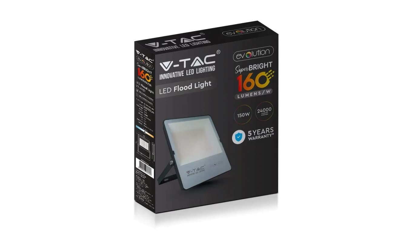 

Projektor LED 150W 24000lm 6400K 160lm/W IP65 Czarny 5 Lat Gwarancji 6705
