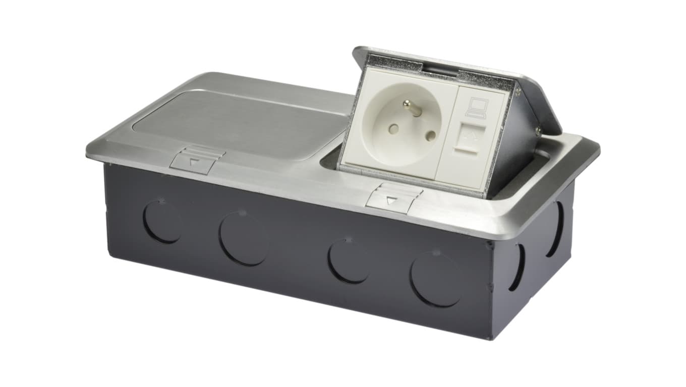 

Puszka podłogowa ALU IP44 6M 2x230V+2xRJ45 NEKU