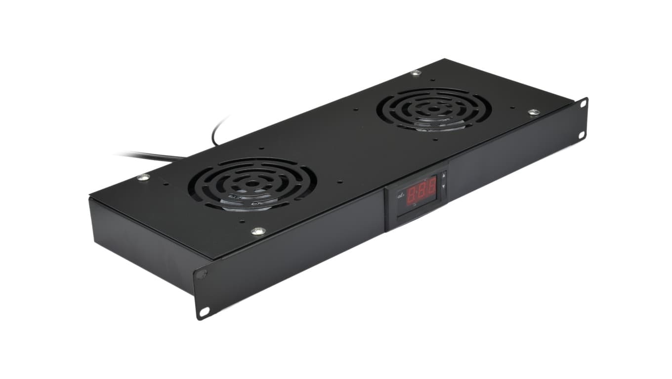 

Panel 2x wentylator RACK 19 cali 1U czarny z termostatem NEKU