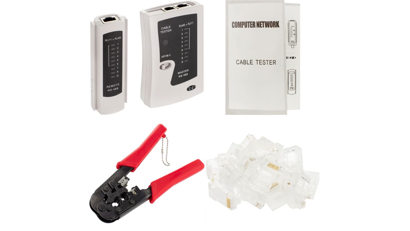 

Zestaw narzędzi sieciowych Tester LAN Zaciskarka RJ45 Komplet 3 elementów + etui NEKU
