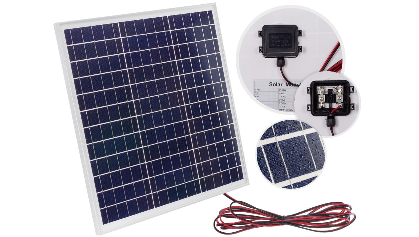 

Panel solarny PV polikrystaliczny Bateria słoneczna 18V 40W turystyczna do kamperów + przewód 5m