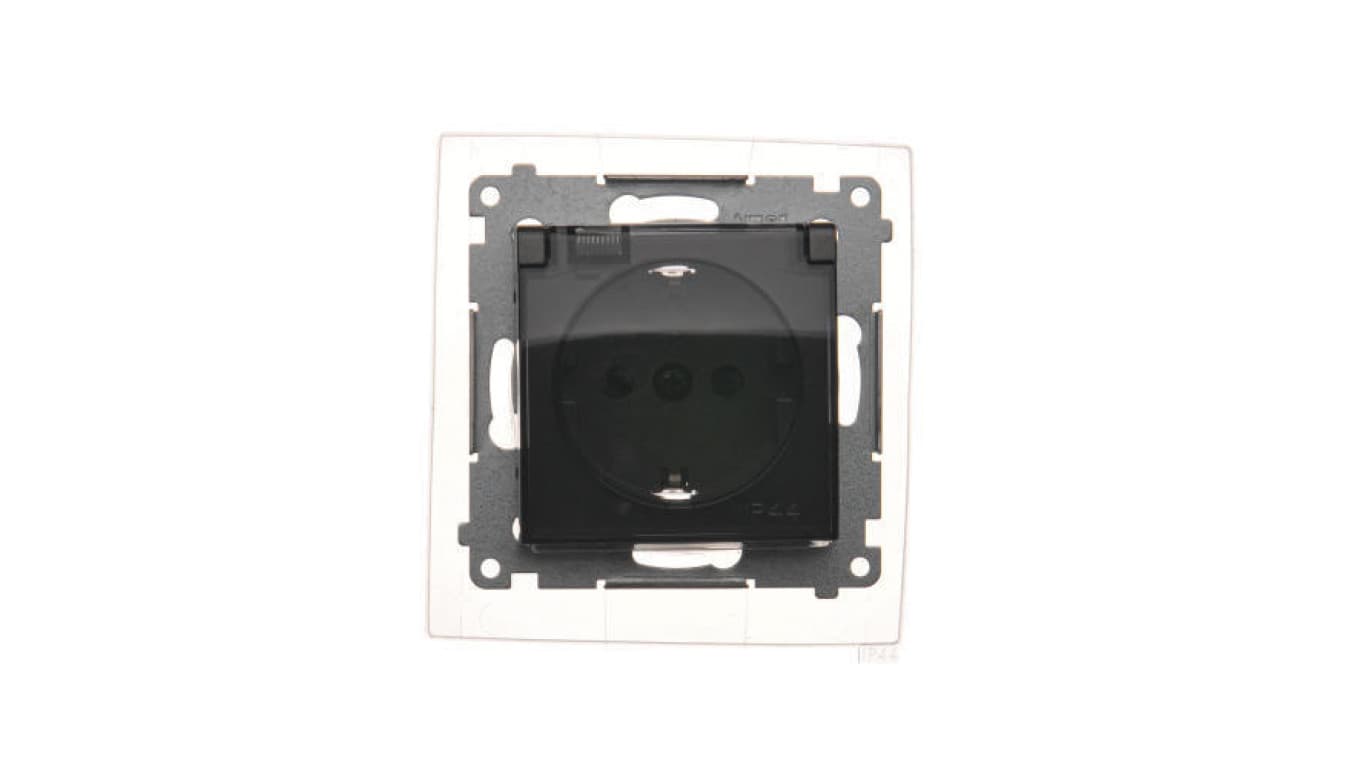 

Simon 54 Gniazdo Schuko do wersji IP44 z przesłonami z uszczelką ramki (moduł) 16A 250V klapka transp. czarny mat DGSZ1BZ.01/49A, Moduł) 16a 250v klapka transp. czarny mat dgsz1bz.01/49